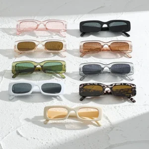 משקפי שמש מלבניים קטנים וינטאג' לנשים וגברים בצבע שחור לבן מעצב מותג משקפי שמש עם הגנת uv400 לשימוש חוץ